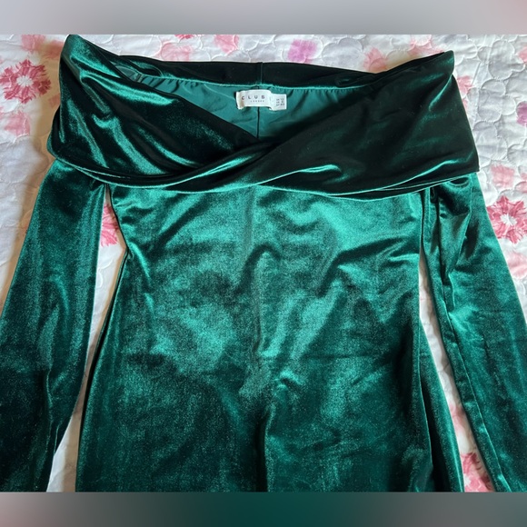 Club L London Strapless Velvet Dress in Emerald Green